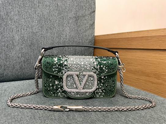 Valentino Garavani Locò Small Shoulder Bag in Green Crystal Embellished Leather