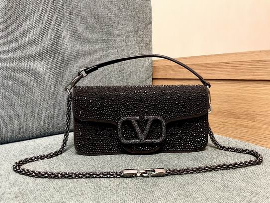 Valentino Garavani Locò Small Shoulder Bag in Black Crystal Embellishment