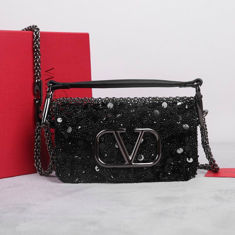 Valentino Locò Small Shoulder Bag in Black Beaded Sequin Embroidery
