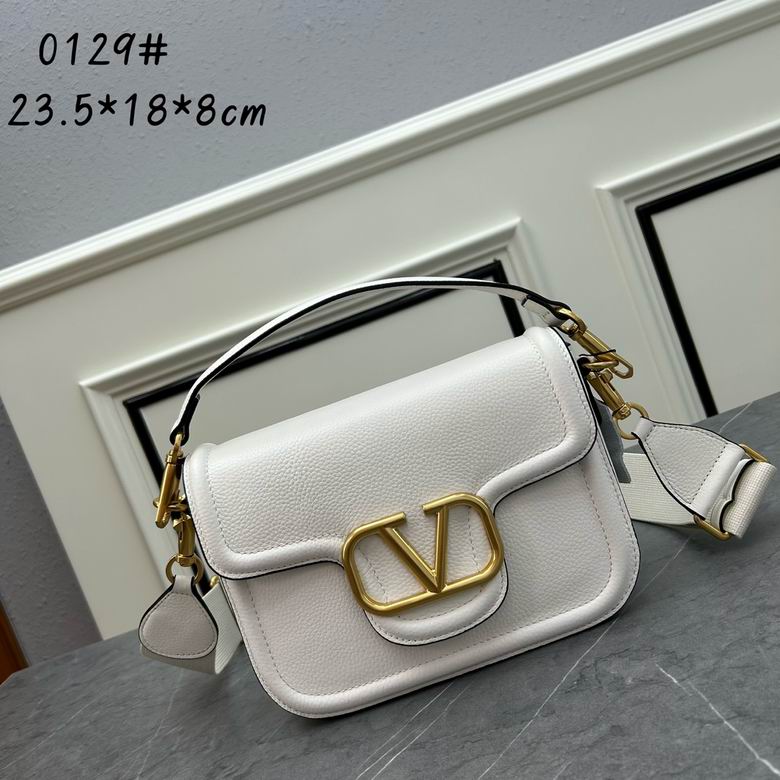 Valentino Garavani Alltime Shoulder Bag in White Grained Calfskin Leather