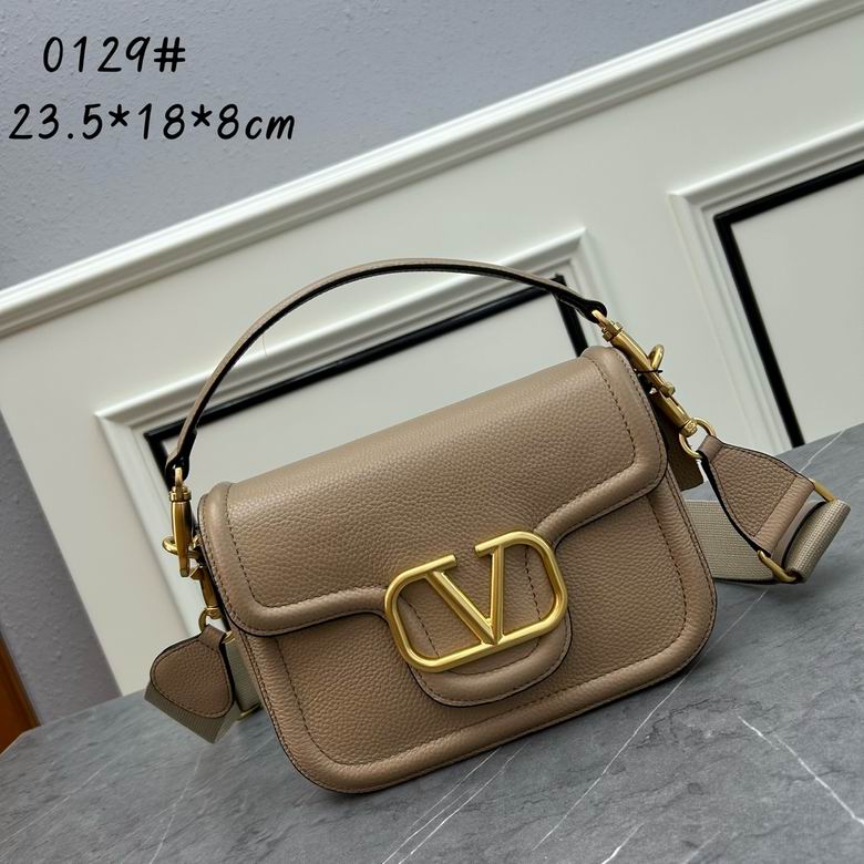 Valentino Alltime Shoulder Bag with VLogo Signature in Taupe Grained Leather