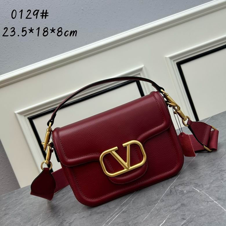 Valentino Alltime Shoulder Bag in Burgundy Grained Leather with VLogo Hardware