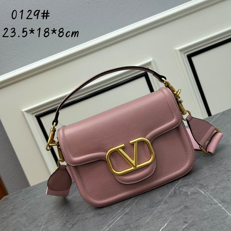 Valentino Alltime Shoulder Bag in Dusty Pink Grained Leather with Gold VLogo