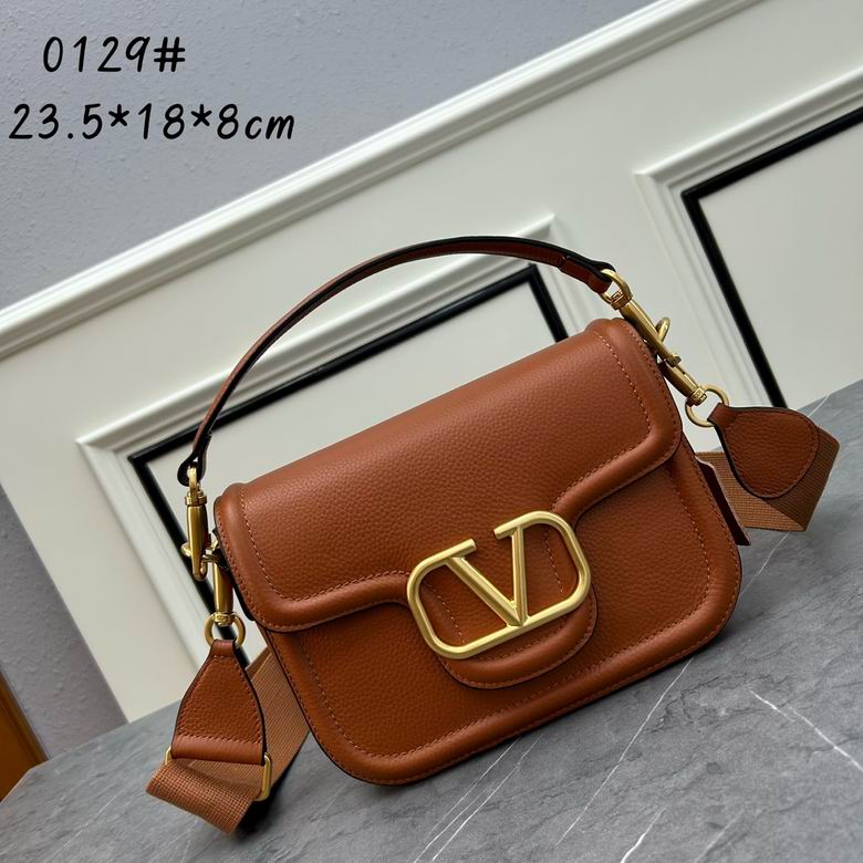 Valentino Alltime Shoulder Bag in Tan Grained Leather with Gold VLogo