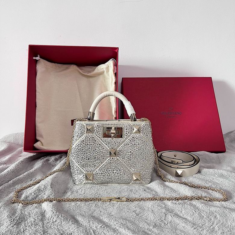 Valentino Garavani Roman Stud Small Top-Handle Bag in Crystal Embellished Ivory
