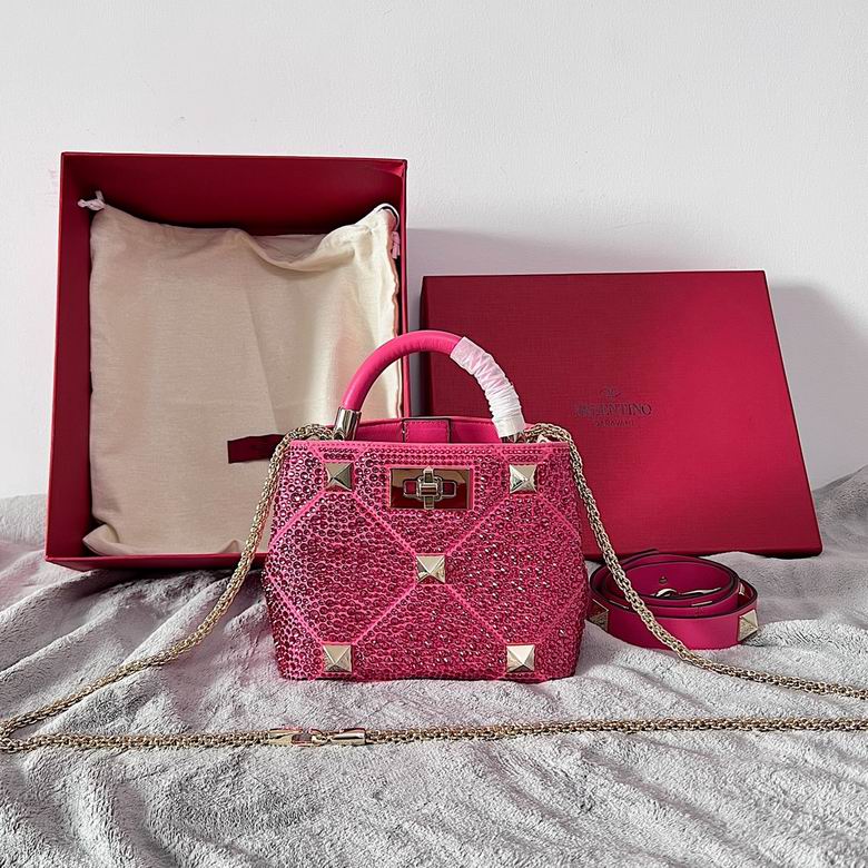 Valentino Garavani Roman Stud Small Top-Handle Bag in Pink Crystal Embellished