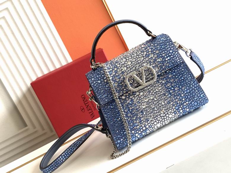 Valentino Garavani VSLING Mini Top-Handle Bag in Blue Crystal Embellished Leather