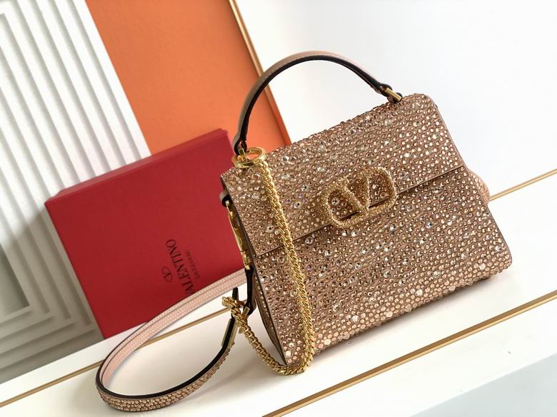 Valentino Garavani VSling Mini Top-Handle Bag in Crystal-Embellished Champagne