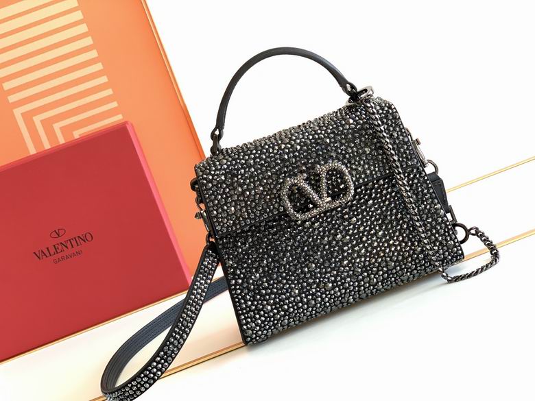 Valentino Garavani VSling Mini Top-Handle Bag in Black Crystal Embellishment