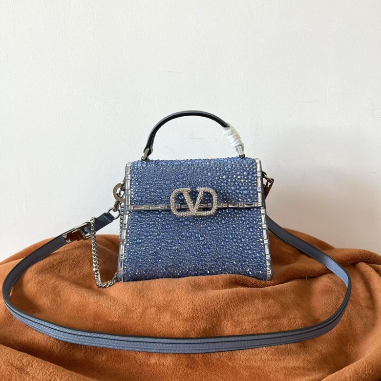 Valentino Garavani VSling Mini Top-Handle Bag in Blue Crystal-Embellished Leather