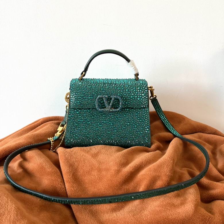 Valentino Garavani VSling Mini Top-Handle Bag in Emerald Green Crystals