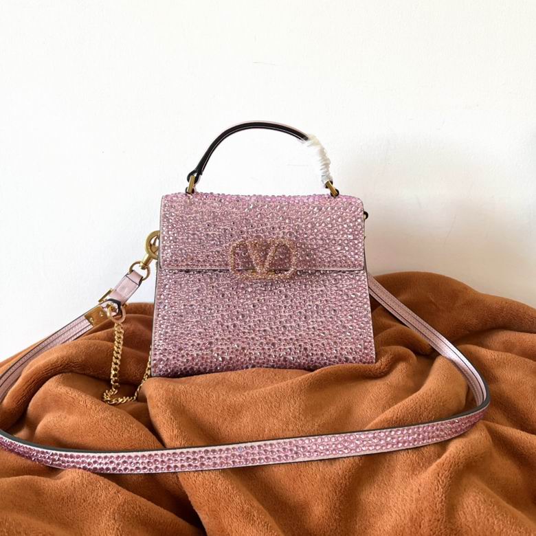 Valentino Garavani VSling Mini Top-Handle Bag in Pink Crystal Embellished Leather