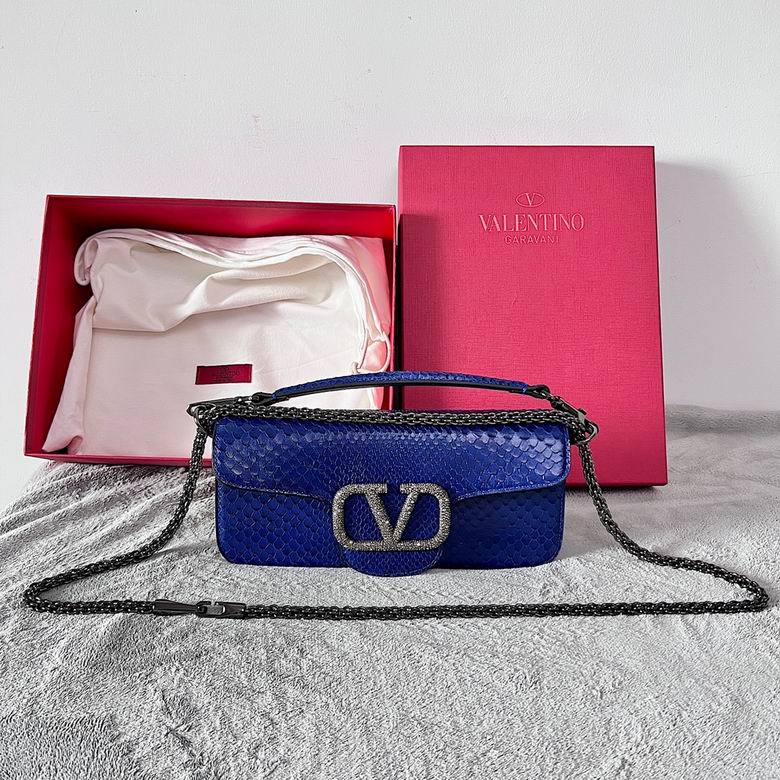 Valentino Garavani Locò Small Shoulder Bag in Cobalt Blue Snake-Print Leather