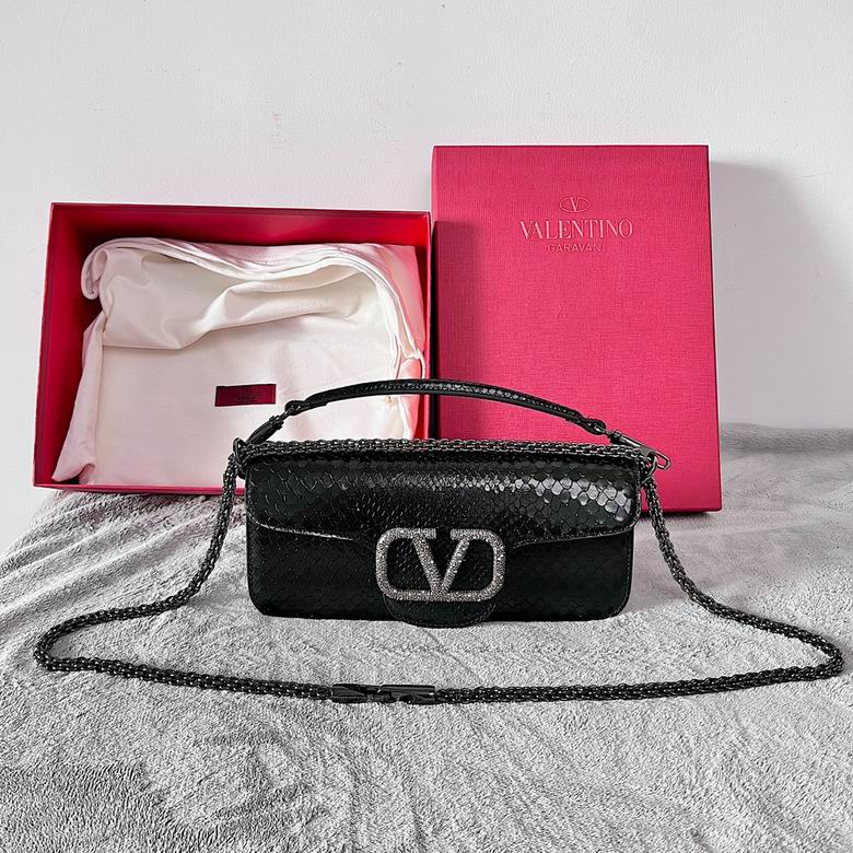 Valentino Garavani Locò Small Shoulder Bag in Black Snake-Embossed Leather
