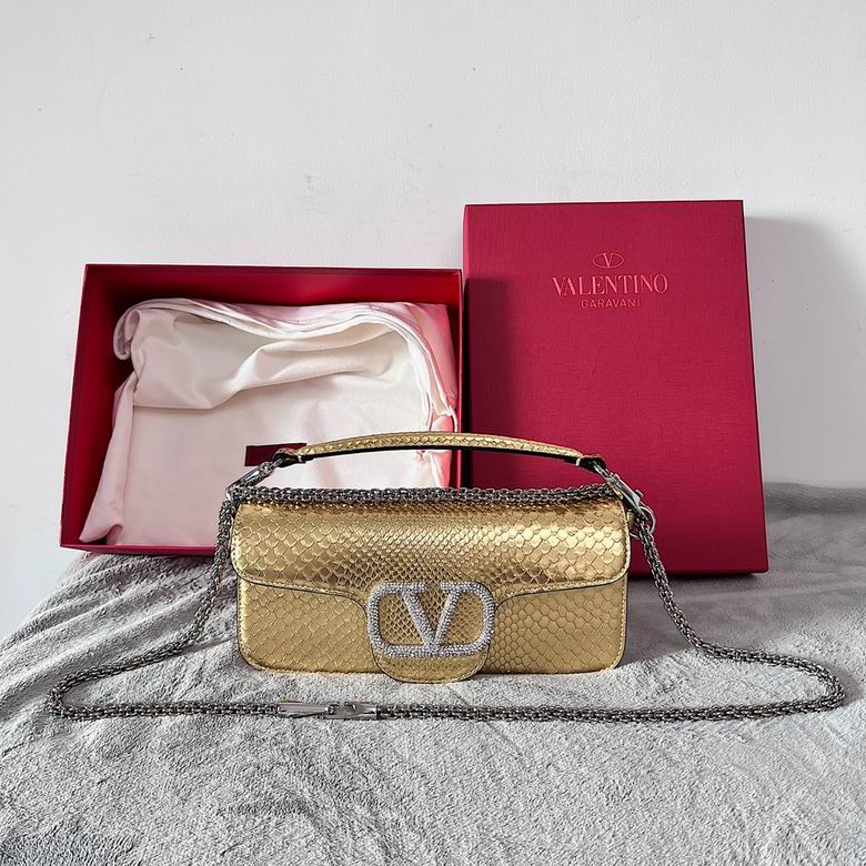 Valentino Garavani Locò Small Shoulder Bag in Gold Metallic Python-Effect Leather