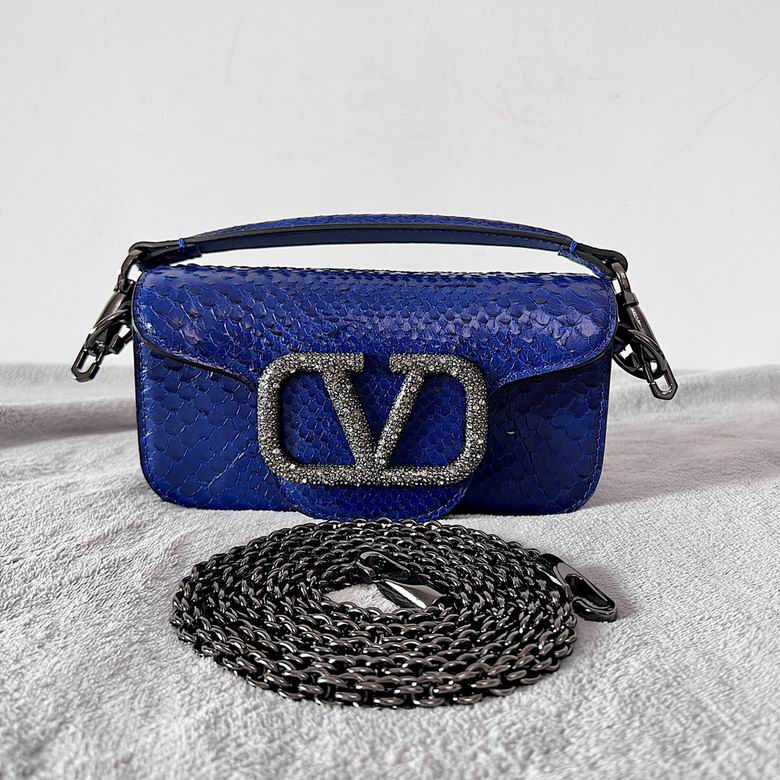 Valentino Garavani Locò Mini Shoulder Bag in Blue Python-Effect Leather