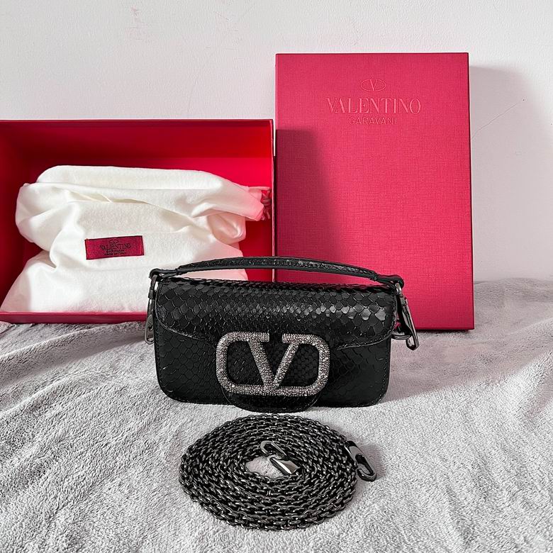 Valentino Garavani Locò Mini Shoulder Bag in Black Snake-Effect Leather