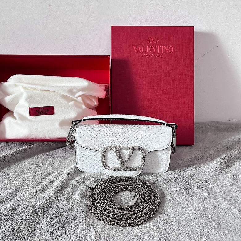 Valentino Garavani Locò Mini Shoulder Bag in White Python-Embossed Leather