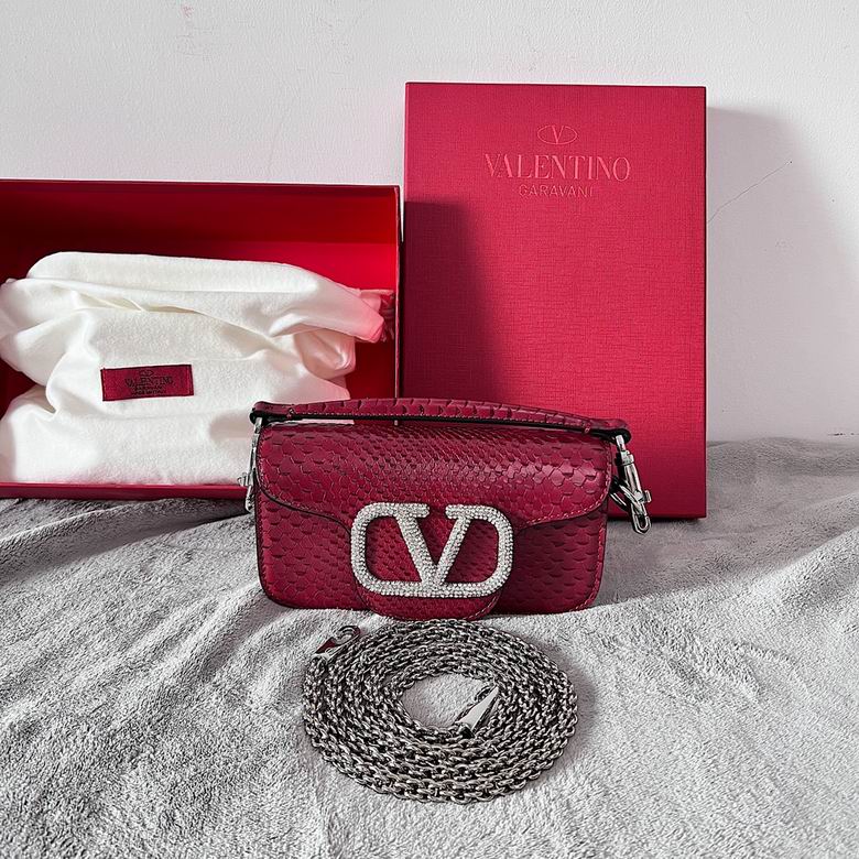 Valentino Locò Mini Shoulder Bag in Burgundy Snake-Embossed Leather