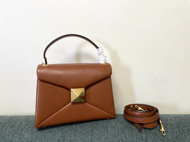 Valentino Garavani One Stud Top-Handle Bag in Tan Brown Leather with Gold Stud