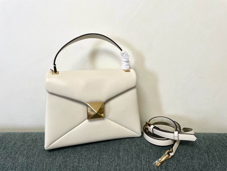 Valentino Garavani One Stud Top-Handle Bag in Ivory Nappa Leather