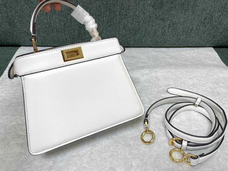 Fendi Peekaboo ISeeU Petite Top-Handle Bag in White Leather with Strap