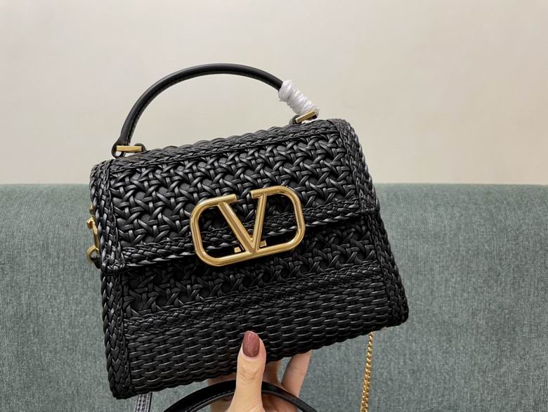Valentino VSling Small Top-Handle Bag in Black Woven Leather