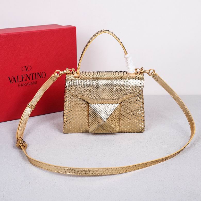 Valentino Garavani One Stud Mini Top-Handle Bag in Gold Metallic Snake Print