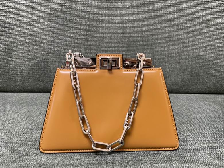 Fendi Peekaboo Top-Handle Bag with Chain Handle in Tan Smooth Leather