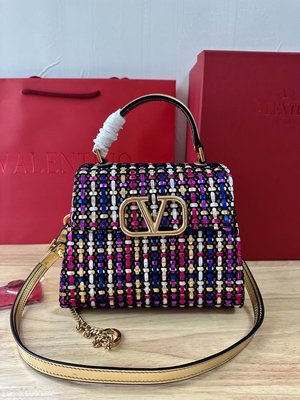 Valentino Garavani VSling Small Top-Handle Bag in Multicolor Woven Tweed