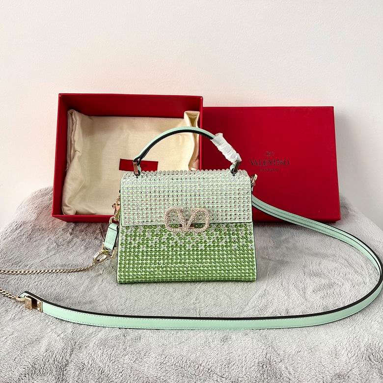 Valentino VSling Mini Top-Handle Bag in Green Crystal-Embellished Leather