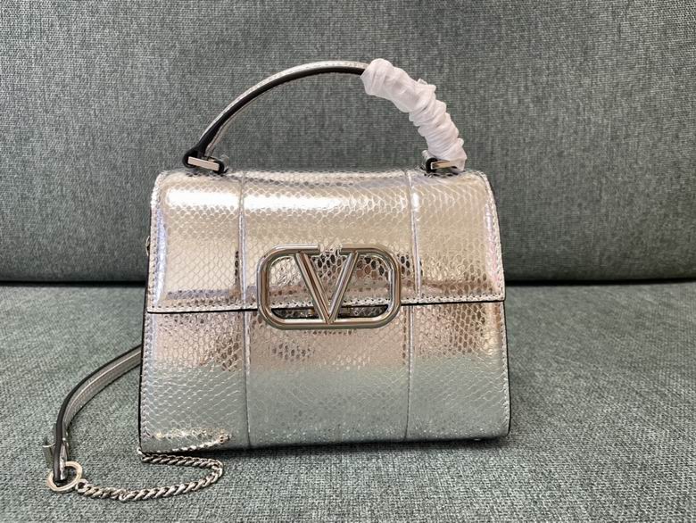 Valentino VSling Mini Top-Handle Bag in Silver Metallic Snake-Effect Leather
