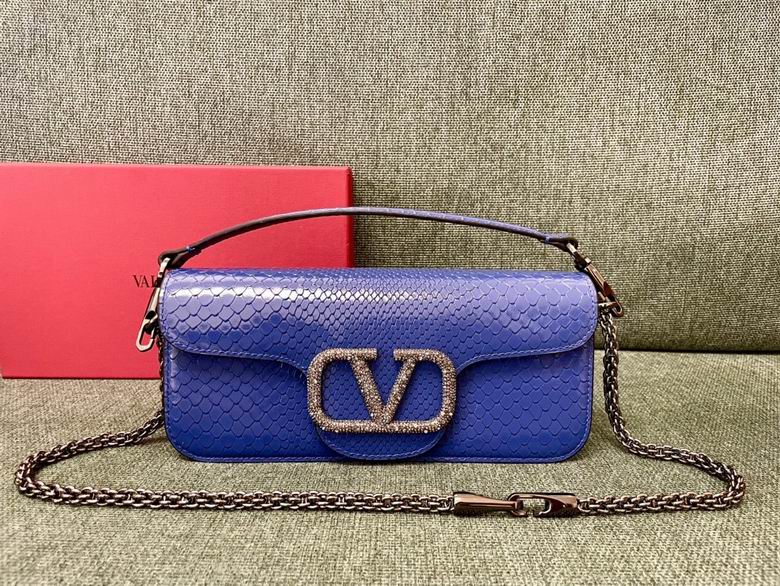 Valentino Locò Large Shoulder Bag in Blue Python-Embossed Leather