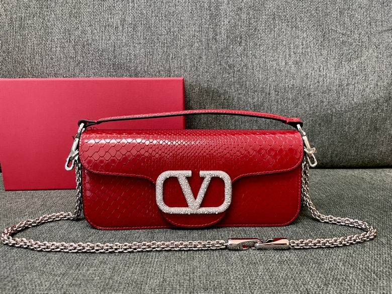 Valentino Locò Large Shoulder Bag in Red Snake-Embossed Leather