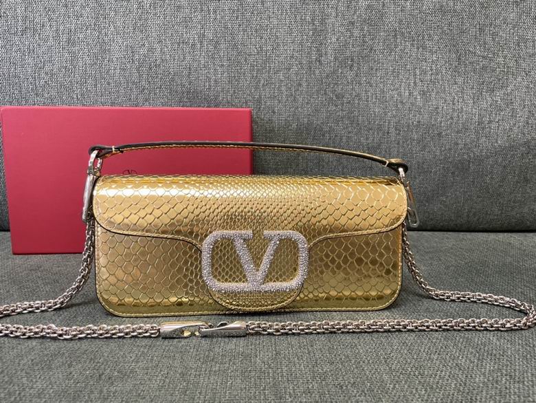 Valentino Locò Large Shoulder Bag in Gold Metallic Snake-Embossed Leather