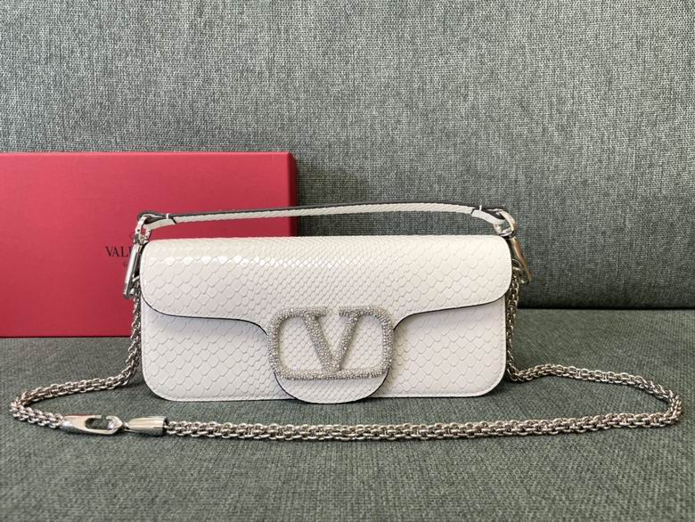 Valentino Garavani Locò Large Shoulder Bag in White Snake-Embossed Leather
