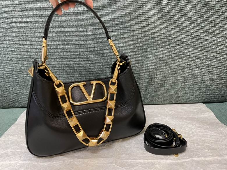 Valentino Garavani VLogo Hobo Shoulder Bag in Black Leather with Gold Studs