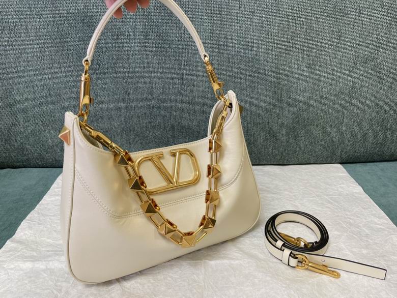 Valentino VLogo Hobo Shoulder Bag with Stud Chain Strap in Ivory Leather