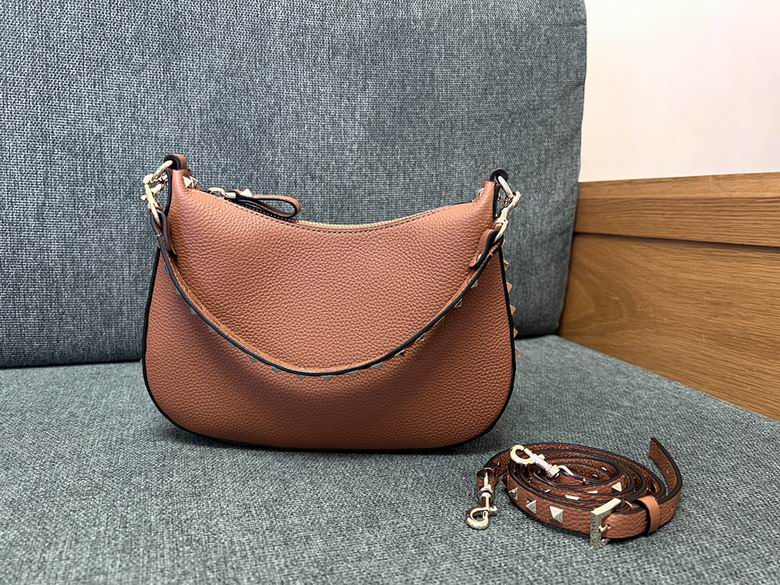 Valentino Rockstud Small Hobo Shoulder Bag in Tan Grained Leather