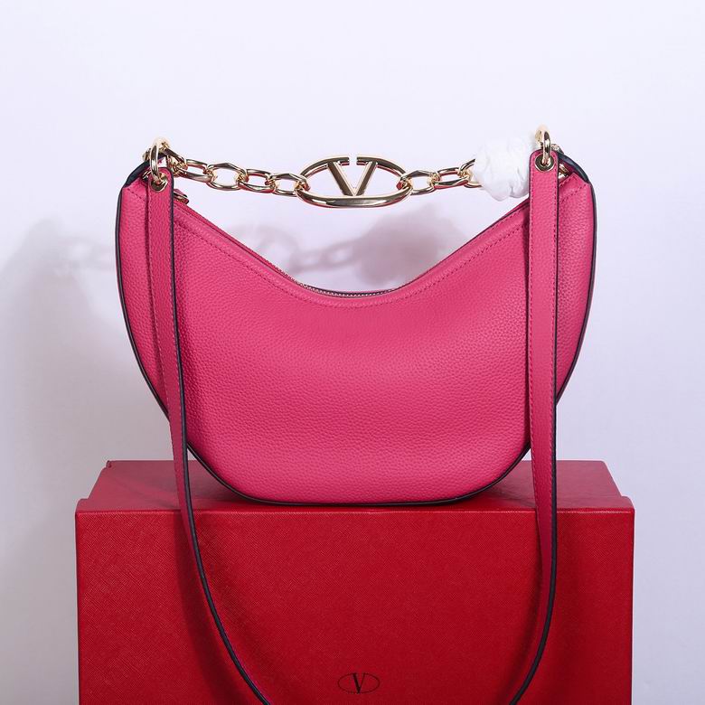 Valentino Garavani VLogo Moon Hobo Shoulder Bag in Pink Grained Leather
