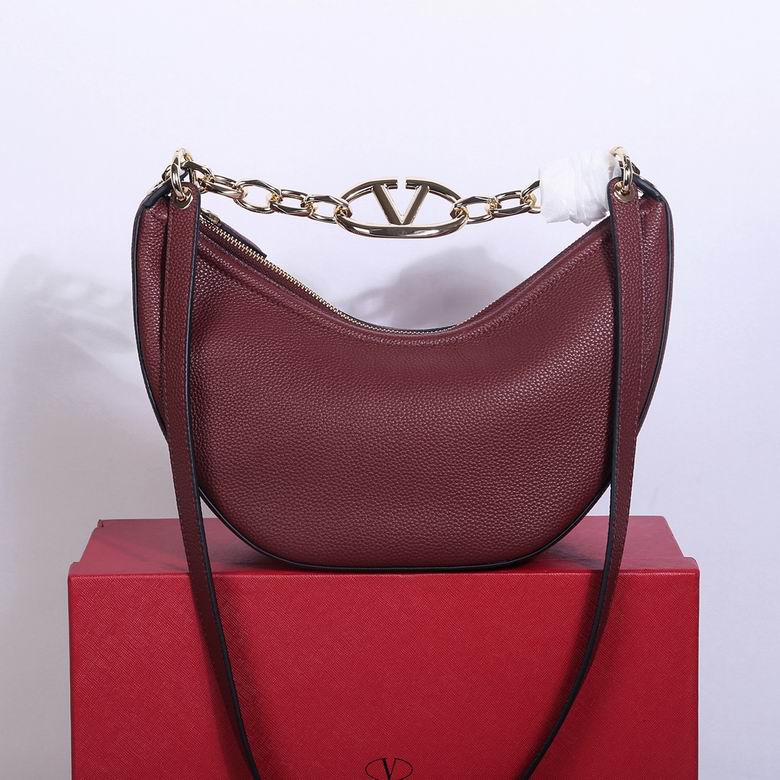 Valentino Vlogo Moon Hobo Shoulder Bag in Burgundy Grained Leather