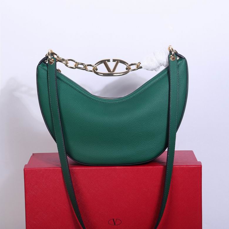 Valentino VLogo Moon Hobo Shoulder Bag in Green Grained Leather
