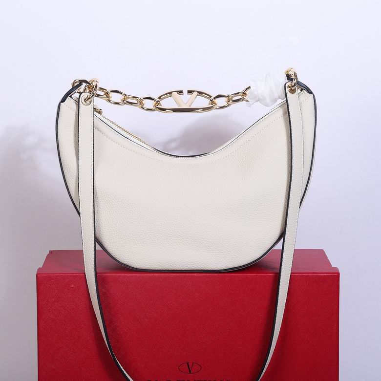 Valentino VLogo Moon Hobo Shoulder Bag in Ivory White Grained Leather
