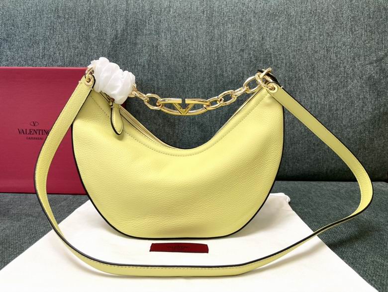 Valentino VLogo Moon Hobo Shoulder Bag in Pale Yellow Grained Leather