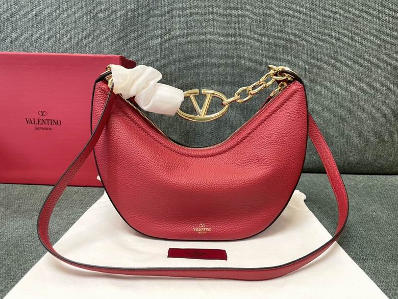 Valentino Garavani VLogo Moon Small Hobo Bag in Red Grained Leather