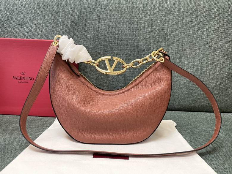Valentino VLogo Moon Hobo Shoulder Bag in Dusty Rose Grained Leather
