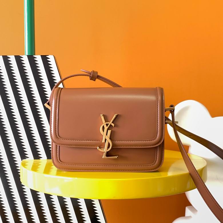 Saint Laurent Solferino Small Box Crossbody Bag in Tan Smooth Leather