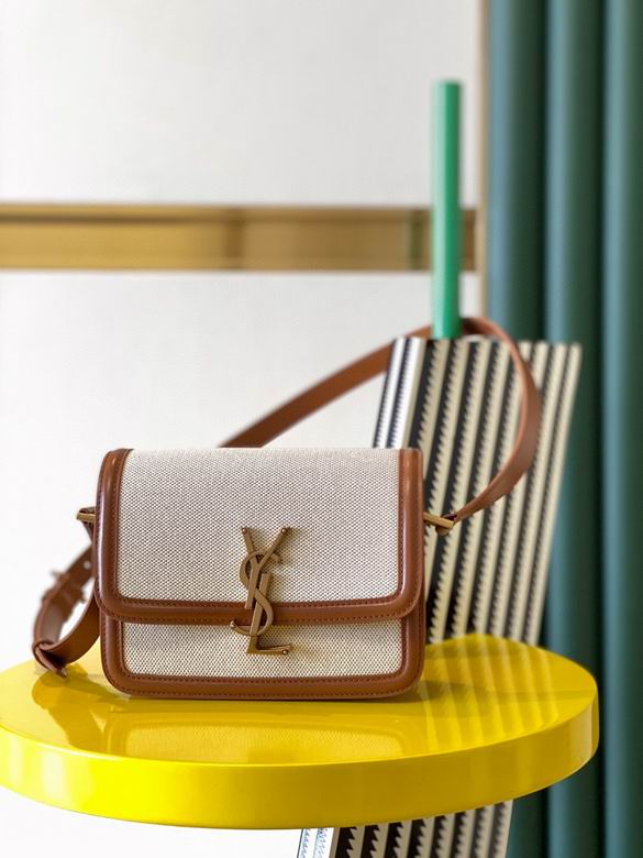 Saint Laurent Solferino Small Shoulder Bag in Beige Canvas with Tan Leather