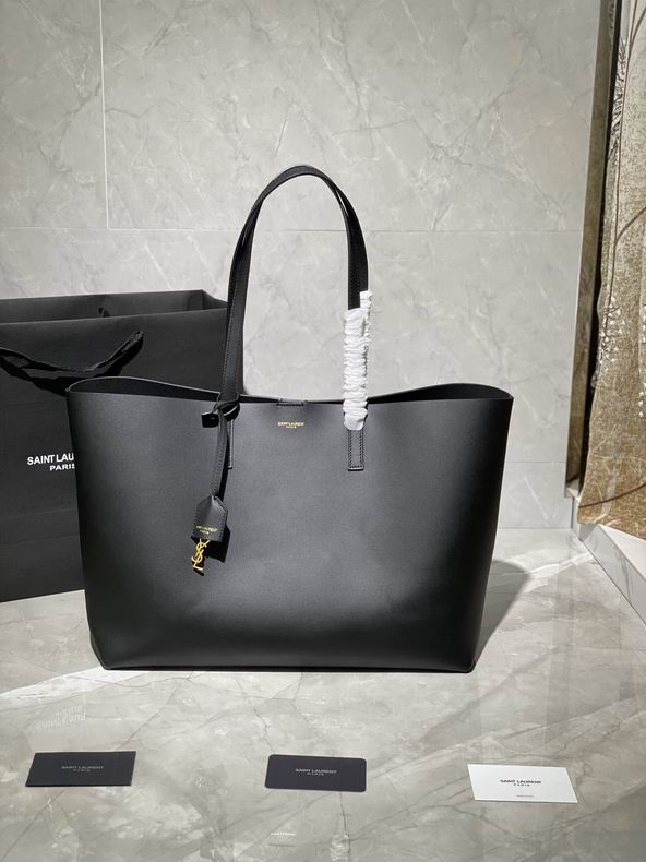 Saint Laurent Shopping Tote Bag in Black Smooth Leather with Gold YSL Charm