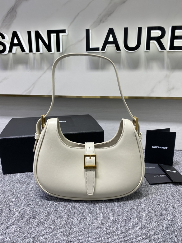 Saint Laurent Crescent Hobo Shoulder Bag in White Smooth Leather